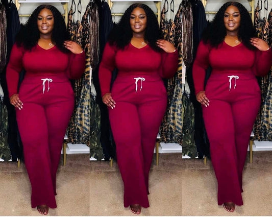 Plus Size That Girl Pants Set(DK Burgundy)