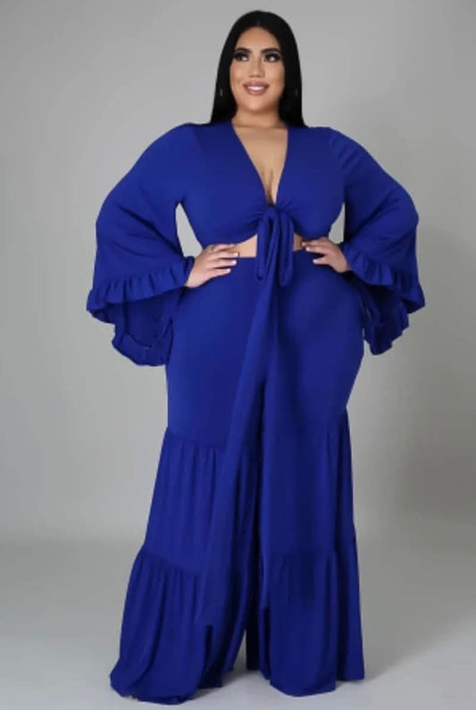 Plus size royal blue chaka pants set