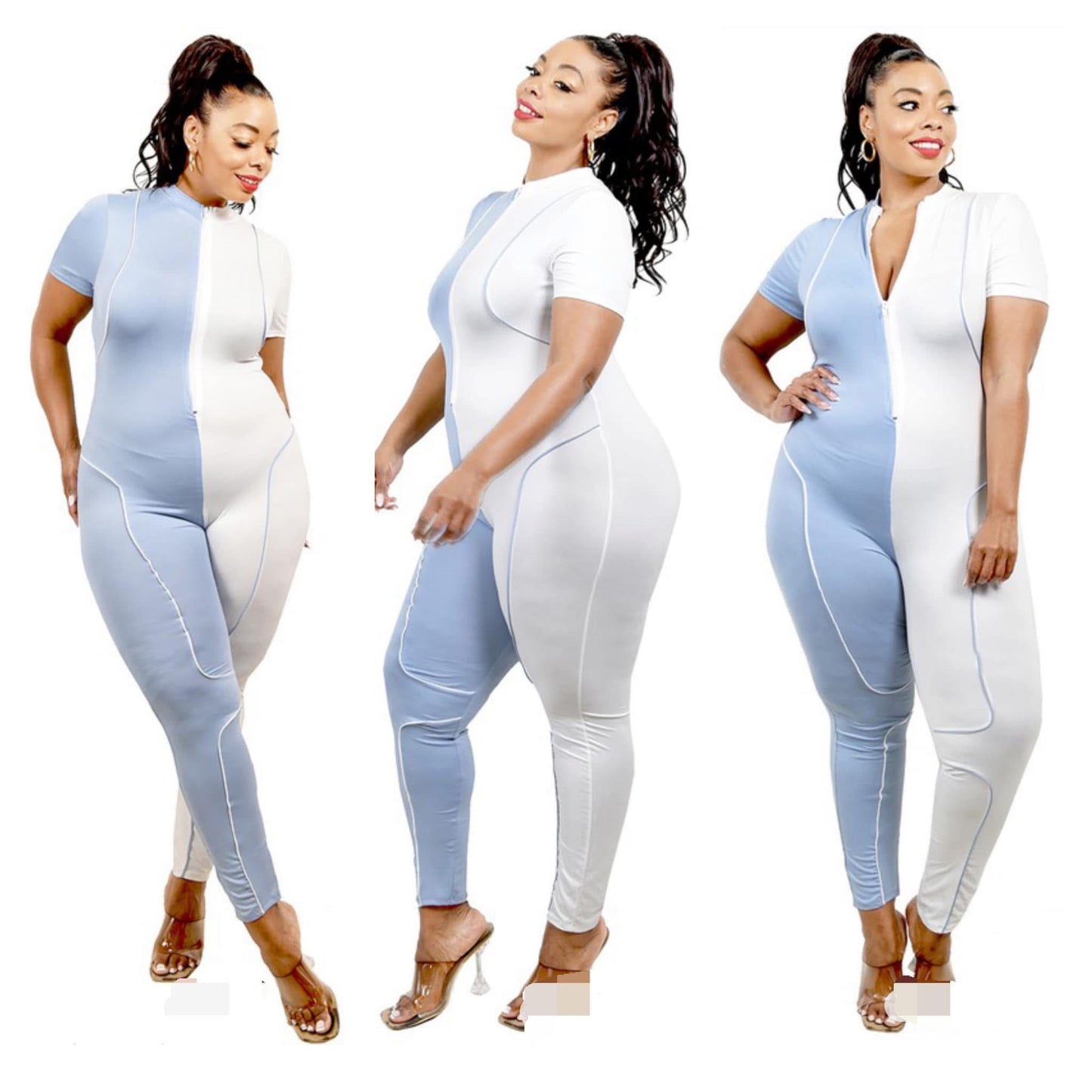 Plus size color block jumpsuit