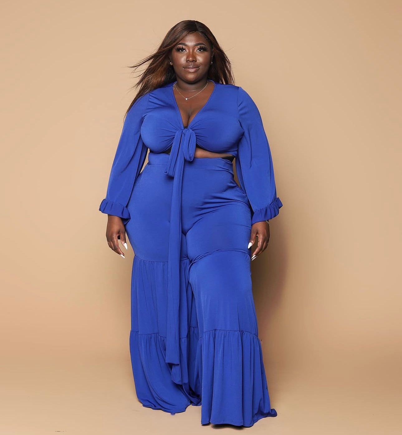 Plus size royal blue chaka pants set