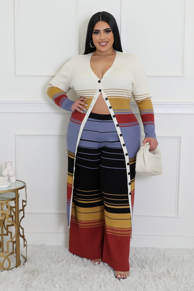 Plus Size Striped Born With It Pants Set