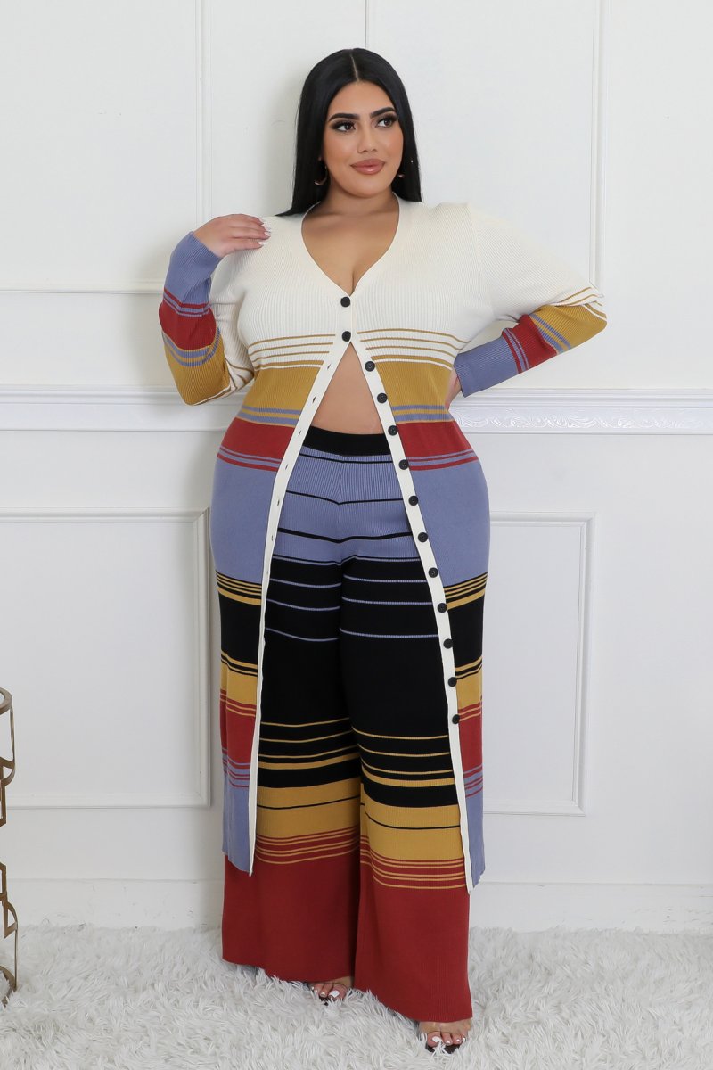 Plus Size Striped Born With It Pants Set