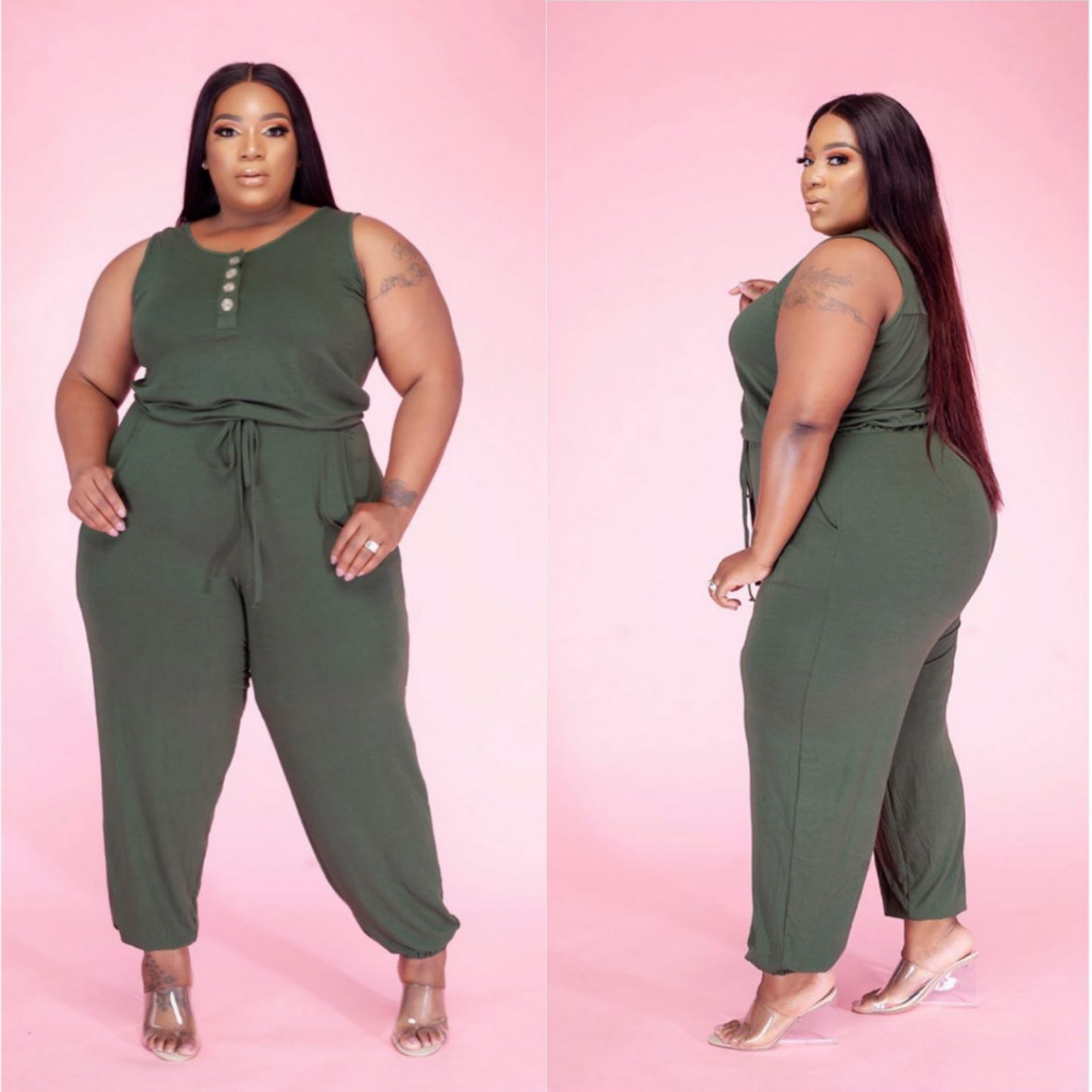 Plus size Dark Grey sleeveless jumpsuit